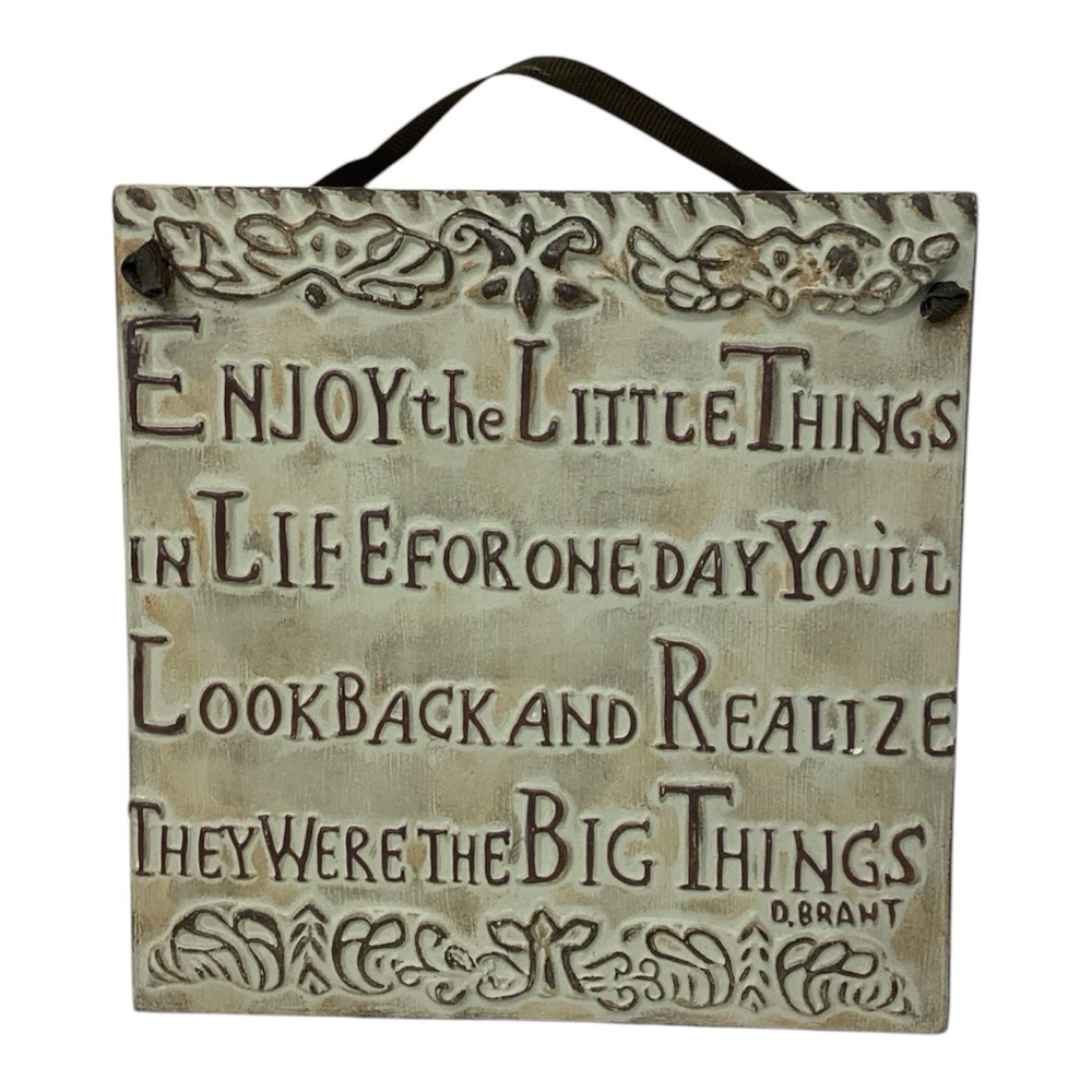 Vintage J. Duban Designs Wall Hanging Ceramic Tile "Enjoy The Little Things"